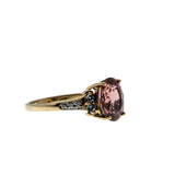 English Rose - Vintage 9K Gold Natural Pink Tourmaline, Aquamarine & Diamond Ring (VR1165)