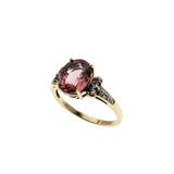 English Rose - Vintage 9K Gold Natural Pink Tourmaline, Aquamarine & Diamond Ring (VR1165)