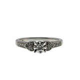Art Deco Revival - Vintage 10K White Gold Natural Diamond Milgrain Ring (VR1166)