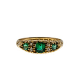 On This Day In 1907 - Edwardian English 18K Gold Natural Demantoid Green Garnet & Rose Cut Diamond Carved Ring (EDR108)
