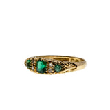 On This Day In 1907 - Edwardian English 18K Gold Natural Demantoid Green Garnet & Rose Cut Diamond Carved Ring (EDR108)