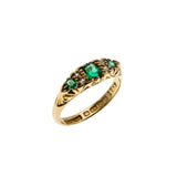 On This Day In 1907 - Edwardian English 18K Gold Natural Demantoid Green Garnet & Rose Cut Diamond Carved Ring (EDR108)