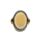 Hypnotic - Art Deco 14K White, Rose, And Yellow Gold Opal & Natural Seed Pearl Filigree Ring (ADR252)