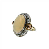 Hypnotic - Art Deco 14K White, Rose, And Yellow Gold Opal & Natural Seed Pearl Filigree Ring (ADR252)