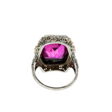 Fantasy In Crimson - Art Deco 14K Gold Fantasy Cut Ruby (Synthetic) & Natural Seed Pearl 'Forget Me Knot' Filigree Ring (ADR303)