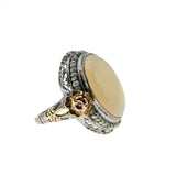 Hypnotic - Art Deco 14K White, Rose, And Yellow Gold Opal & Natural Seed Pearl Filigree Ring (ADR252)