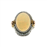 Hypnotic - Art Deco 14K White, Rose, And Yellow Gold Opal & Natural Seed Pearl Filigree Ring (ADR252)