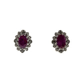 Crimson Classics - Vintage English 9K Gold Natural Ruby & Diamond Cluster Stud Earrings (VE561)