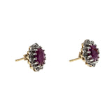 Crimson Classics - Vintage English 9K Gold Natural Ruby & Diamond Cluster Stud Earrings (VE561)