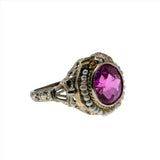 Spring Blush - Art Deco 14K White & Yellow Gold Pink Sapphire & Natural Seed Pearl Filigree Ring (ADR255)