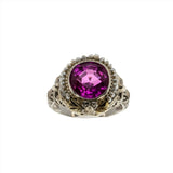 Spring Blush - Art Deco 14K White & Yellow Gold Pink Sapphire & Natural Seed Pearl Filigree Ring (ADR255)