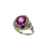 Spring Blush - Art Deco 14K White & Yellow Gold Pink Sapphire & Natural Seed Pearl Filigree Ring (ADR255)