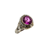 Spring Blush - Art Deco 14K White & Yellow Gold Pink Sapphire & Natural Seed Pearl Filigree Ring (ADR255)