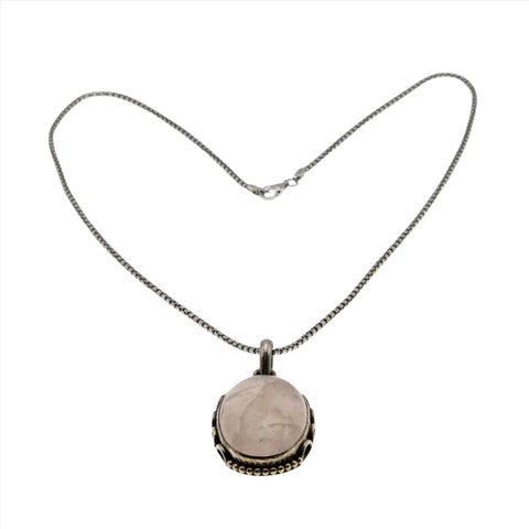 Rose Mist - Vintage Sterling Silver Natural Rose Quartz Pendant & Chain (VP217)