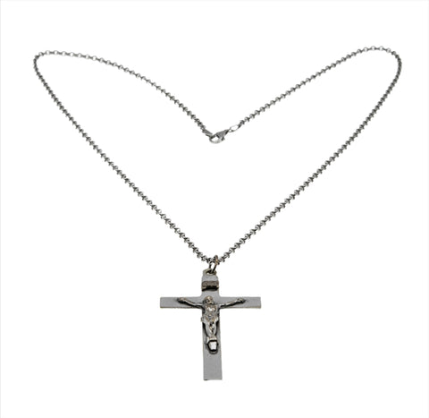 Iesus Nazarenus Rex Iudaeorum - Vintage Italian Sterling Silver Crucifix Pendant & Chain (VP219)