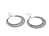 Crescent Moon - Estate Sterling Silver Filigree Gypsy Creole Hoop Earrings (EE228)