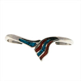 Catch A Wave - Estate Sterling Silver 'Navajo Style' Crushed Turquoise & Coral Inlay Cuff Bangle Bracelet (EB031)