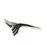 Catch A Wave - Estate Sterling Silver 'Navajo Style' Crushed Turquoise & Coral Inlay Cuff Bangle Bracelet (EB031)