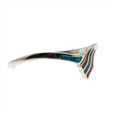 Catch A Wave - Estate Sterling Silver 'Navajo Style' Crushed Turquoise & Coral Inlay Cuff Bangle Bracelet (EB031)