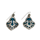 Navajo Revival - Vintage Sterling Silver Crushed Turquoise Inlay Dangly Earrings (VE408)