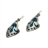 Navajo Revival - Vintage Sterling Silver Crushed Turquoise Inlay Dangly Earrings (VE408)