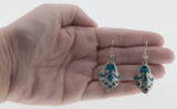 Navajo Revival - Vintage Sterling Silver Crushed Turquoise Inlay Dangly Earrings (VE408)