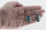 Navajo Revival - Vintage Sterling Silver Crushed Turquoise Inlay Dangly Earrings (VE408)