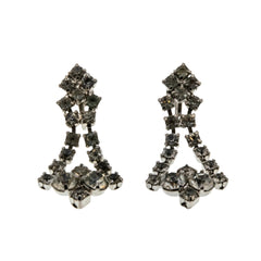 Age Of Elegance - Vintage Rhodium Plated Crystal Rhinestone Dangly Earrings (VE411)