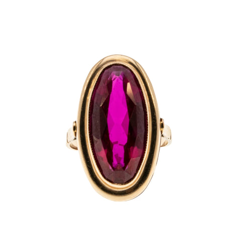 Lady In Red - Vintage European 14K Gold Synthetic Ruby Ring (VR918)