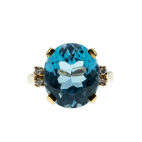 Skyfall - Vintage 10K Gold Swiss Blue Topaz & Diamond Ring (VR919)