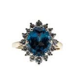 Moonlight Sonata - Vintage 14K Gold London Blue Topaz & Diamond Cluster Ring (VR920)