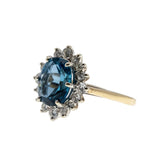 Moonlight Sonata - Vintage 14K Gold London Blue Topaz & Diamond Cluster Ring (VR920)