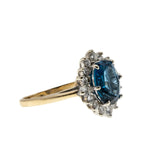 Moonlight Sonata - Vintage 14K Gold London Blue Topaz & Diamond Cluster Ring (VR920)