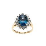 Moonlight Sonata - Vintage 14K Gold London Blue Topaz & Diamond Cluster Ring (VR920)