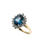 Moonlight Sonata - Vintage 14K Gold London Blue Topaz & Diamond Cluster Ring (VR920)