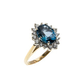 Moonlight Sonata - Vintage 14K Gold London Blue Topaz & Diamond Cluster Ring (VR920)