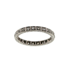 1920s Rarity - Art Deco 18K White Gold Natural 'Old Mine Cut' Diamond Engraved Eternity Ring (ADR256)