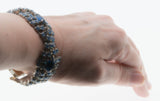 Shades Of Blue - Vintage Rhodium & Gold Plated Crystal Rhinestone Bracelet (VB098)