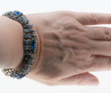 Shades Of Blue - Vintage Rhodium & Gold Plated Crystal Rhinestone Bracelet (VB098)