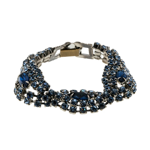 Shades Of Blue - Vintage Rhodium & Gold Plated Crystal Rhinestone Bracelet (VB098)