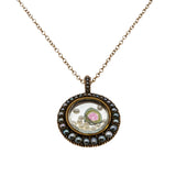 Locket Of Jewels - Victorian English 8K Rose & Yellow Gold Natural Pearl Glass Locket Pendant & Chain (VICP117)