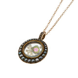 Locket Of Jewels - Victorian English 8K Rose & Yellow Gold Natural Pearl Glass Locket Pendant & Chain (VICP117)