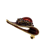 You Can Leave Your Hat On - Vintage Gold Plated Red Enamel & Crystal Rhinestone Hat Brooch (VBR255)