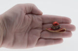 You Can Leave Your Hat On - Vintage Gold Plated Red Enamel & Crystal Rhinestone Hat Brooch (VBR255)