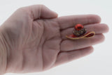 You Can Leave Your Hat On - Vintage Gold Plated Red Enamel & Crystal Rhinestone Hat Brooch (VBR255)