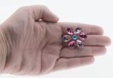 Shades Of Pink - Vintage Rhodium Plated Crystal Rhinestone Flower Brooch (VBR258)