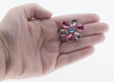 Shades Of Pink - Vintage Rhodium Plated Crystal Rhinestone Flower Brooch (VBR258)