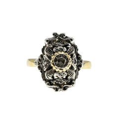 Go Baroque - Victorian Renaissance Revival  Dutch 18K Gold & Sterling Silver Rose Cut Diamond Ornate Baroque Revival Ring (VICR182)
