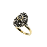 Go Baroque - Victorian Renaissance Revival  Dutch 18K Gold & Sterling Silver Rose Cut Diamond Ornate Baroque Revival Ring (VICR182)