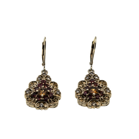 Generations 1912 - Vintage Sterling Silver Garnet & White Sapphire Dangly Earrings (VE413)